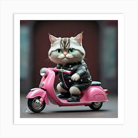 Cat Riding Pink Scooter 2 Art Print