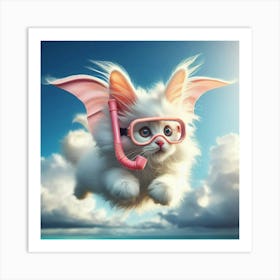 Cute Kitten Flying In The Sky Art Print