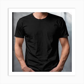 Man Wearing A Black T - Shirt 1 Art Print