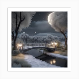 Bridge In The Snow Landscape 1 Art Print