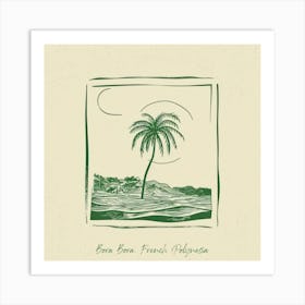 Bora Bora, French Polynesia Green Line Art Illustration Art Print