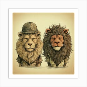 Two Lions With Hats Poster