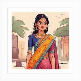 Indian Woman In Sari 1 Art Print