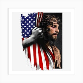 American Flag And Jesus Happy Independence Day Art Print