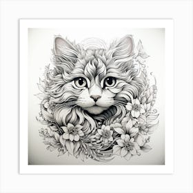 Cat In Floral Wreath Art Print