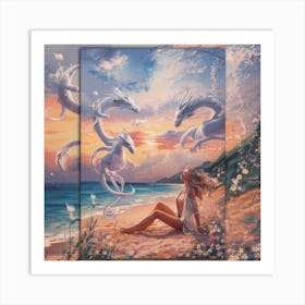 Dragons On The Beach Art Print