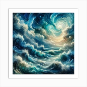 Ocean Waves At Night Art Print