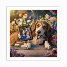 Dog Holding A Picture Frame Art Print