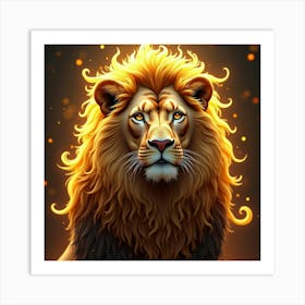 A Lion With A Regal, Golden Aura And Elaborate, Fantasy Elements Art Print