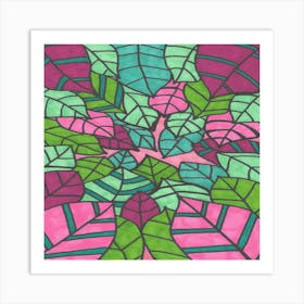Pink And Green Palm Leaves Art Print