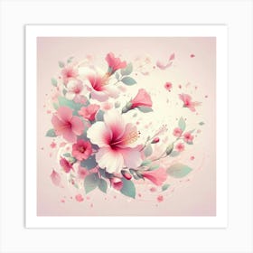 Pink Hibiscus Flowers Art Print