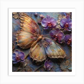 Butterfly And Orchids 3 Art Print