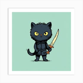 Cat With A Knife 1 Art Print