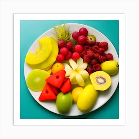 A Plate Filled With Many Different Types Of Tropical Fruits With A Soft Clear Background (1) Art Print