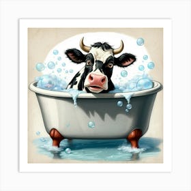 Cow Taking A Bath 1 Art Print