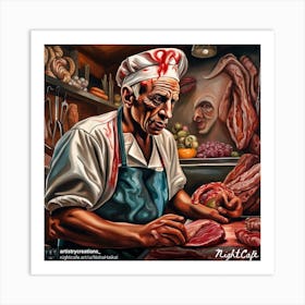 Chef Cuts Meat Art Print