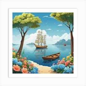 Sailboat In The Sea Art Print