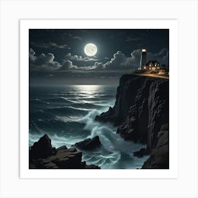 Lake Environment Landscape With Moon Art Print (4) Art Print