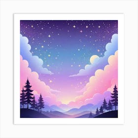 Sky With Twinkling Stars In Pastel Colors Square Composition 290 Art Print