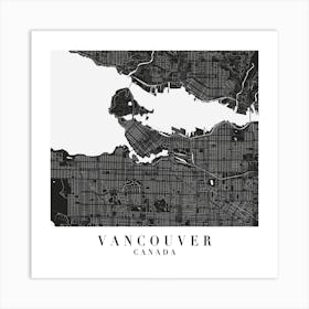 Vancouver Canada Minimal Black Mono Street Map  Square Art Print