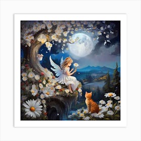 Fairy And Cat Art Print