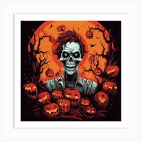 Skeleton Pumpkins Art Print