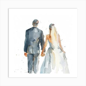 Watercolor Bride And Groom Holding Hands 1718370331 3 Art Print