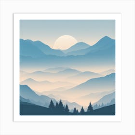 Misty mountains background in blue tone 15 Art Print