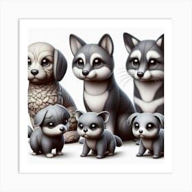 Family Of Dogs Art Print