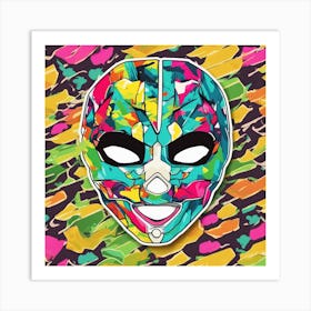 Vibrant Sticker Of A Camouflage Pattern Mask And Based On A Trend Setting Indie Game 1 Art Print