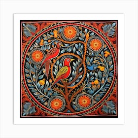 Bird In A Tree Madhubani Painting Indian Traditional Style Art Print