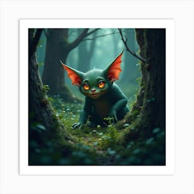 A Mischievous Goblin Hiding In The Underbrush Of A Dark, Enchanted Forest Art Print