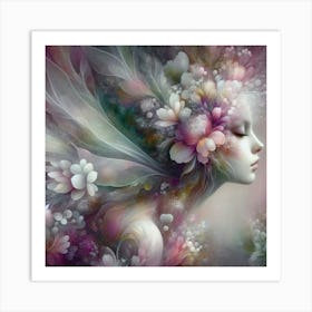 Woman With Flowers In Her Hair Art Print