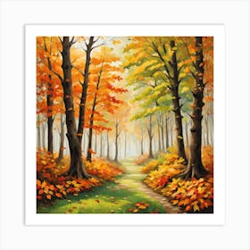 Forest In Autumn In Minimalist Style Square Composition 349 Art Print