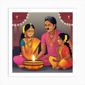 Indian Family Celebrating Diwali Art Print