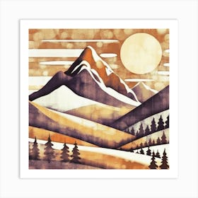 Firefly An Illustration Of A Beautiful Majestic Cinematic Tranquil Mountain Landscape In Neutral Col (74) Art Print