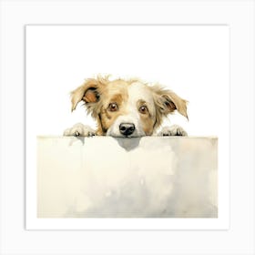 Dog Peeking Over A Sign 5 Art Print