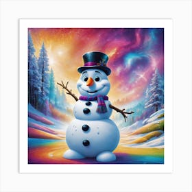 Snowman in Winter Art Print