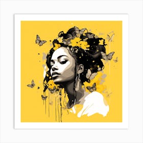 Black Girl With Butterflies Art Print