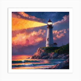 Lighthouse At Sunset Art Print