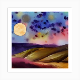 Landscape With A Full Moon Art Print