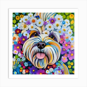 Portrait Of A White Maltipoo Made Entirely Of Fl Art Print