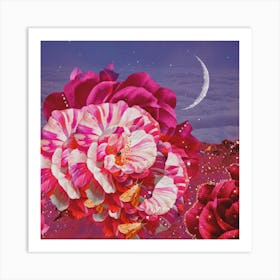 Dreamy Peony Sparkly Collage Square Art Print