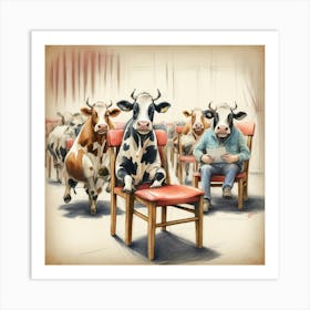 Cows In Chairs Art Print