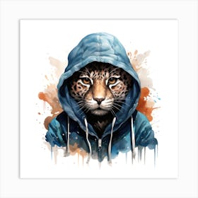 Watercolour Cartoon Jaguar In A Hoodie 1 Art Print