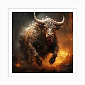 Bull In Fire 3 Art Print