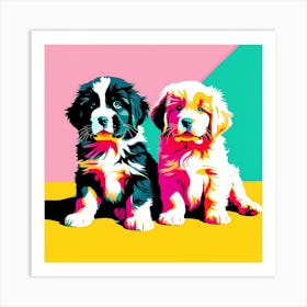 'Newfoundland Pups', This Contemporary art brings POP Art and Flat Vector Art Together, Colorful Art, Animal Art, Home Decor, Kids Room Decor, Puppy Bank - 84th Art Print