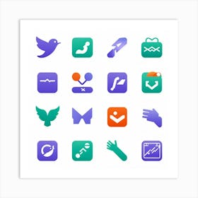 Assortment Of Flat Vector Icons Designed For Digital Interaction Encompassing Basic Digital Gesture (7) Art Print