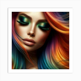 Colorful Woman With Colorful Hair Art Print