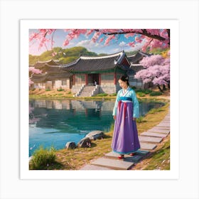 Korean Girl In Traditional Dress Art Print